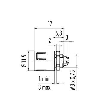 Scale drawing 99 9207 400 03 - Snap-In Male panel mount connector, Contacts: 3, unshielded, solder, IP67