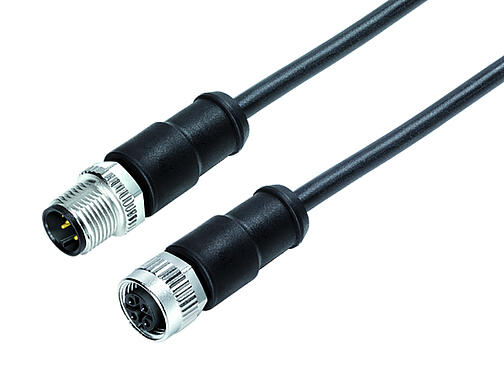 Ilustración 77 0606 0605 50704-0200 - M12 Conector de cable macho - conector de cable hembra M12x1, Número de contactos: 4, sin blindaje, moldeado en el cable, IP68, PUR, negro, 4 x 1,50 mm², 2 m