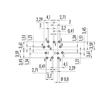 Disposizione dei conduttori 09 0332 90 12 - M16 Connettore femmina a flangia, Numero poli: 12 (12-a), non schermato, THT, IP40, montaggio anteriore
