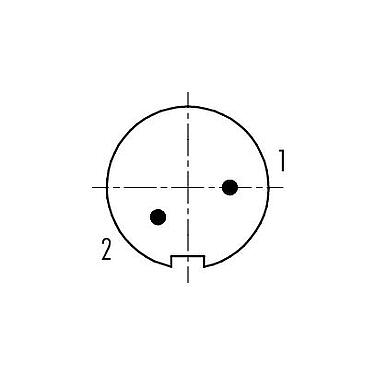 Disposition des contacts (Côté plug-in) 99 0401 70 02 - M9 Connecteur mâle coudé, Contacts: 2, 3,5-5,0 mm, non blindé, souder, IP67