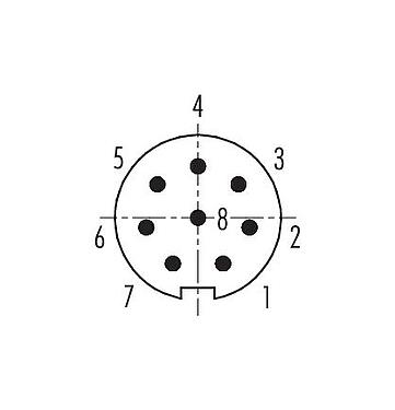 Disposition des contacts (Côté plug-in) 99 0425 115 08 - M9 Connecteur mâle, Contacts: 8, 4,0-5,5 mm, blindable, souder, IP67