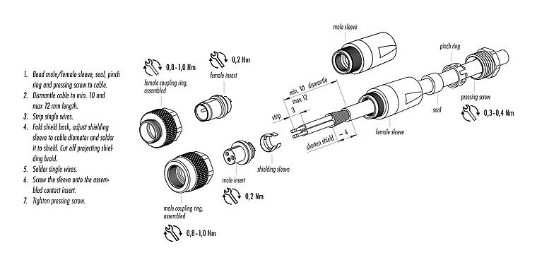 Instructions de montage 99 0409 10 04 - M9 Connecteur mâle, Contacts: 4, 3,5-5,0 mm, blindable, souder, IP67
