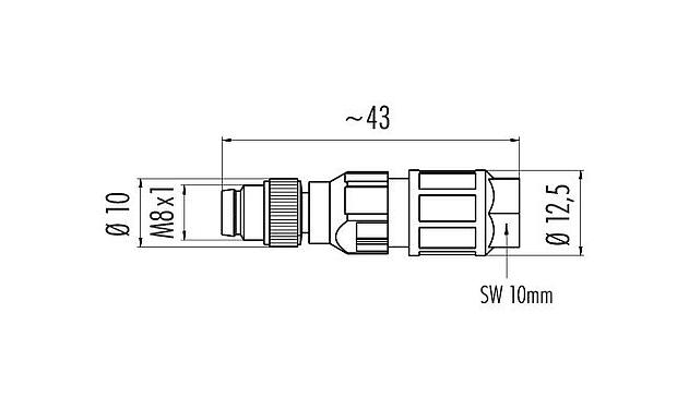 Desenho da escala 99 3379 550 03 - M8 Plugue de cabo, Contatos: 3, 2,5-5,0 mm, desprotegido, IDC, IP67, UL