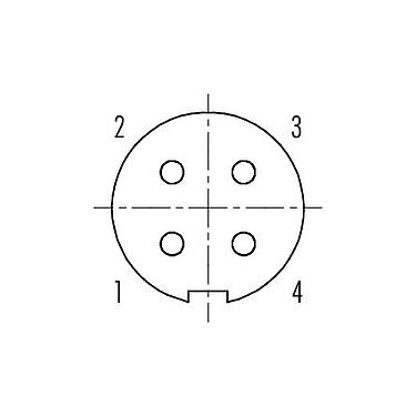 접점 배치(접속측) 09 4912 00 04 - 푸시풀 플랜지 리셉터클, 콘택트 렌즈: 4, 차폐 가능, 솔더, IP67