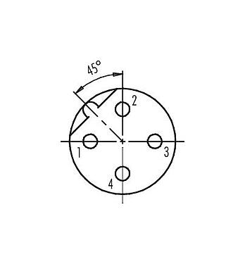 Polbild (Steckseite) 99 0430 05 04 - M12 Winkeldose, Polzahl: 4, 4,0-6,0 mm, ungeschirmt, schraubklemm, IP67, UL