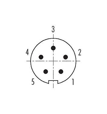 Disposition des contacts (Côté plug-in) 99 0413 70 05 - M9 Connecteur mâle coudé, Contacts: 5, 3,5-5,0 mm, non blindé, souder, IP67