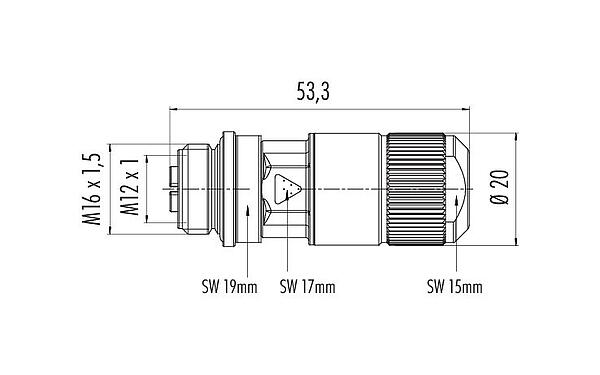 스케일 드로잉 99 3788 810 08 - M12 케이블 소켓, 콘택트 렌즈: 8, 5.5-9.0mm, 차폐 가능, IDC, IP67
