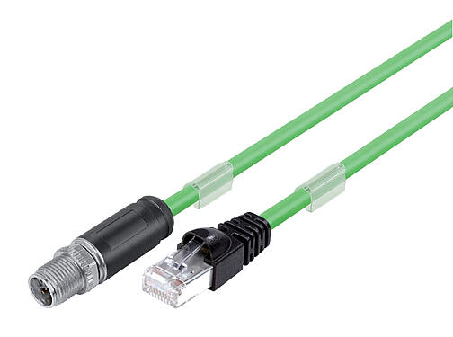 일러스트 79 9723 020 08 - M12/M12 연결 케이블 케이블 커넥터 - RJ45 커넥터, 콘택트 렌즈: 8, 쉴드, 케이블에 몰딩, IP67, UL, PUR, 녹색, AWG 26/7, 2m
