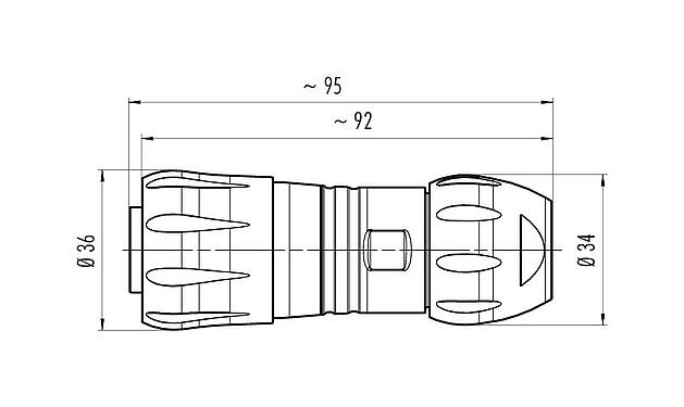 Desenho da escala 99 6490 000 05 - Baioneta Tomada de cabo, Contatos: 4+PE, 7,0-17,0 mm, desprotegido, crimpado (os contactos de crimpdevem ser encomendados separadamente), IP68/IP69K, UL, VDE