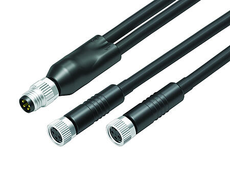 Ilustración 77 9805 3406 50003-0060 - M8 Conector dúo macho  - 2 conector de cable hembra M8x1, Número de contactos: 4/3, sin blindaje, moldeado en el cable, IP67, PUR, negro, 3 x 0,34 mm², 0,6 m