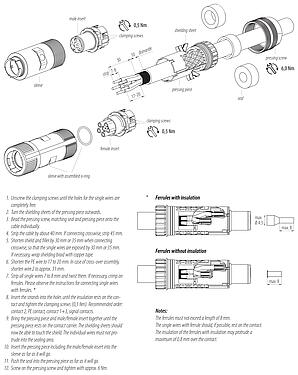 Instrukcja montażu 99 6155 000 06 - Bayonet Męskie złącze kablowe proste, Kontaktów: 6 (3+PE+2), 7,0-14,0 mm, do ekranowania, zacisk śrubowy, IP67 podłączony i zablokowany