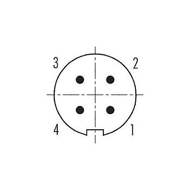 Расположение контактов (со стороны подключения) 99 0409 10 04 - M9 Кабельный штекер, Количество полюсов: 4, 3,5-5,0 мм, экранируемый, пайка, IP67
