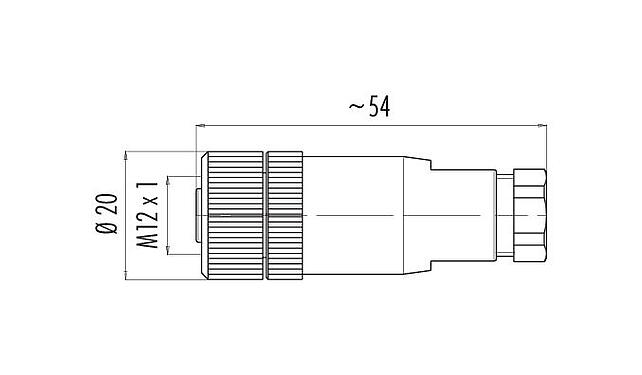 Rysunek z wymiarami 99 0430 15 04 - M12 Zeńskie złącze kablowe proste, Kontaktów: 4, 4,0-6,0 mm, nieekranowany, zacisk śrubowy, IP67, UL