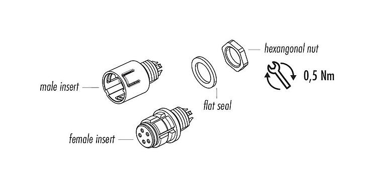 Component part drawing 99 9207 400 03 - Snap-In Male panel mount connector, Contacts: 3, unshielded, solder, IP67