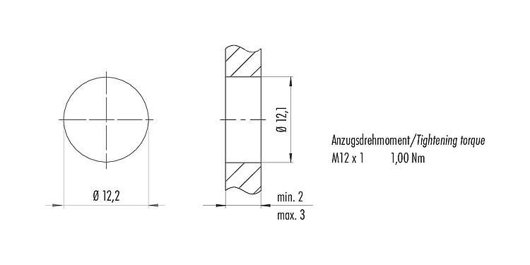 Monteringsanvisningar/panelurtag 99 3431 202 04 - M12 Flänsplugg, vinklad, antal poler: 4, oskärmad, THR, IP68, UL, för PCB-montering, tvådelad design
