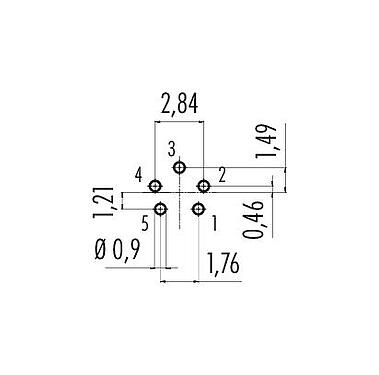 Disposizione dei conduttori 09 9791 30 05 - Snap-In Connettore maschio a flangia, Numero poli: 5, non schermato, saldare, IP40