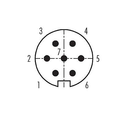 Disposition des contacts (Côté plug-in) 99 2025 00 07 - M16 Connecteur mâle, Contacts: 7 (07-a), 4,0-6,0 mm, blindable, souder, IP40