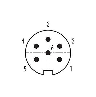 Disposition des contacts (Côté plug-in) 99 5121 75 06 - M16 Connecteur mâle coudé, Contacts: 6 (06-a), 4,0-6,0 mm, blindable, souder, IP67, UL