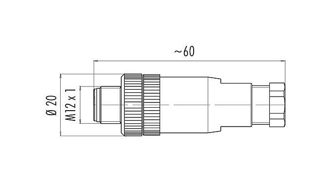 Desenho da escala 99 0429 43 04 - M12 Plugue de cabo, Contatos: 4, 4,0-6,0 mm, desprotegido, pinça de parafuso, IP67, UL
