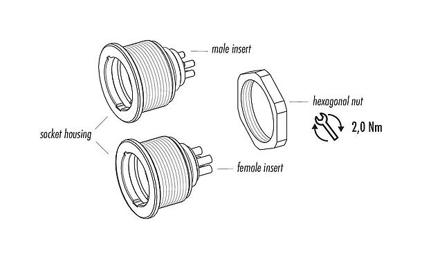 Component part drawing 09 4815 15 05 - Push Pull Male panel mount connector, Contacts: 5, unshielded, solder, IP67