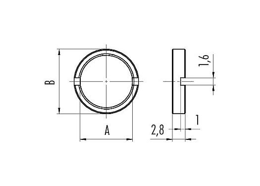 Масштабный чертеж 01 5325 001 - M12-A/B/D/K/K/L/S/T/US/X - кольцевая гайка для крепежной резьбы M12 x 1, диаметр 18 мм; серия 713/715/763/766/813/814/815/825/866/876