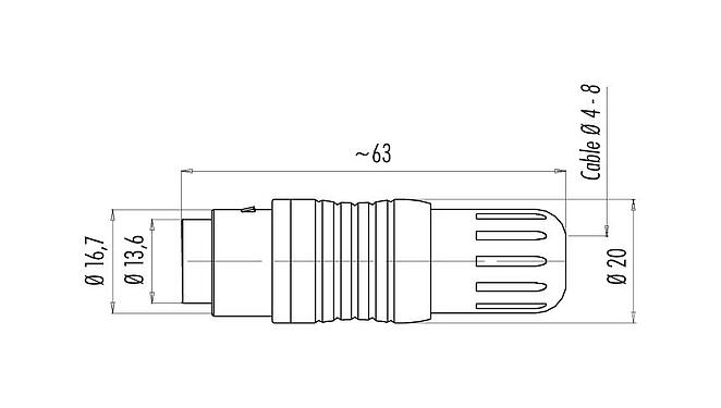 比例图 99 4809 00 04 - Push Pull 直头针头电缆连接器, 极数: 4, 4.0-8.0mm, 可接屏蔽, 焊接, IP67