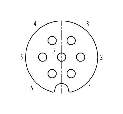 Расположение контактов (со стороны подключения) 09 0042 00 07 - M25 Кабельная розетка, Количество полюсов: 7, 5,0-8,0 мм, экранируемый, пайка, IP40
