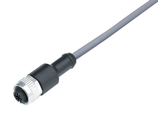 Illustration 77 3430 0000 20003-0200 - M12 Female cable connector, Contacts: 3, unshielded, moulded on the cable, IP69K, UL, PVC, grey, 3 x 0.34 mm², 2 m