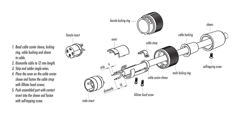 Assembly instructions 99 0609 02 04 - Bayonet Male cable connector, Contacts: 4, 6.0-8.0 mm, unshielded, solder, IP40