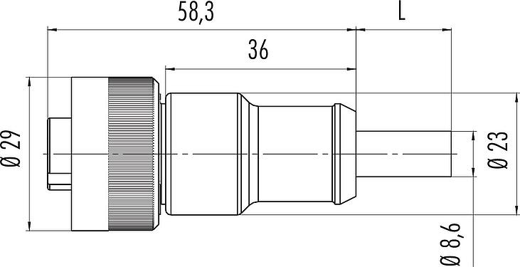 Mittakaavapiirustus RD24 Kaapelirasia, Napojen määrä: 6+PE, suojaamaton, suihkutettu kaapelille, IP67, PVC, musta, 7 x 0,75 mm², 7 m