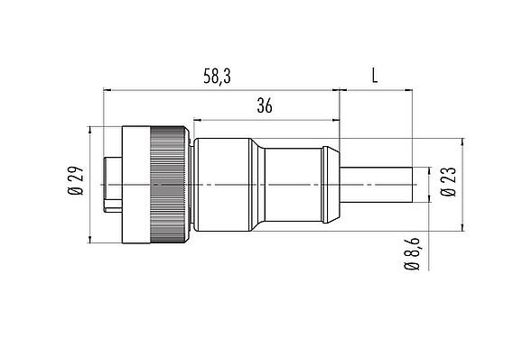 Schaaltekening RD24 Kabeldoos, aantal polen: 6+PE, onafgeschermd, aan de kabel aangegoten, IP67, PVC, zwart, 7 x 0,75 mm², 7 m