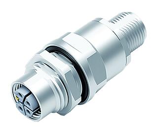 M12 用於穿控制櫃, : 4+FE, 遮罩, 插拔式, IP67, UL 2238, M12x1.0, 後壁安裝