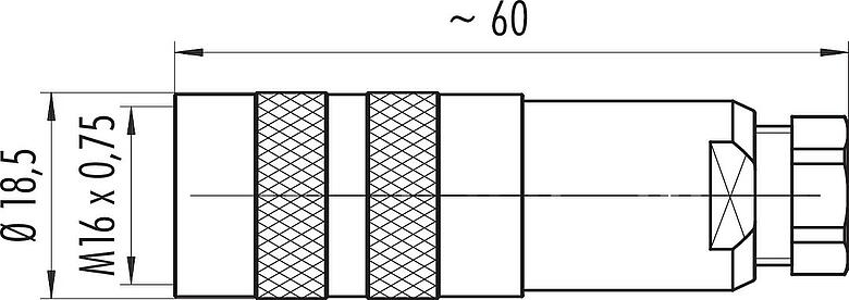 Desenho da escala M16 Tomada de cabo, Contatos: 8 (08-a), 4,0-6,0 mm, blindável, crimpado (os contactos de crimpdevem ser encomendados separadamente), IP68, UL 2238, Compatível com AISG