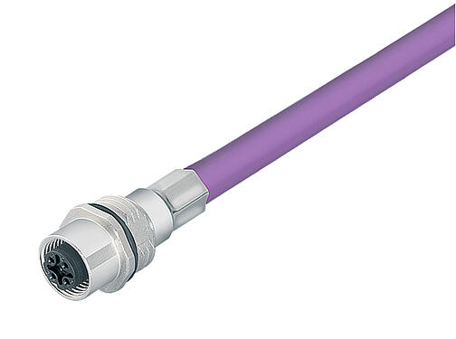 3D视图 70 4434 246 04 - M12-B 孔头法兰座, 极数: 2, 屏蔽的, 装有电缆的情况下, IP68, M16x1.5, Profibus, PUR, 紫色, 1x2x0.25mm², 0.5m