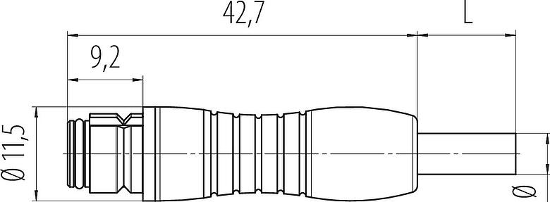 Dessin coté Snap-In Connecteur femelle, Contacts: 5, non blindé, surmoulé sur le câble, IP67, UL 2238, PUR, noir, 5 x 0,25 mm², 2 m