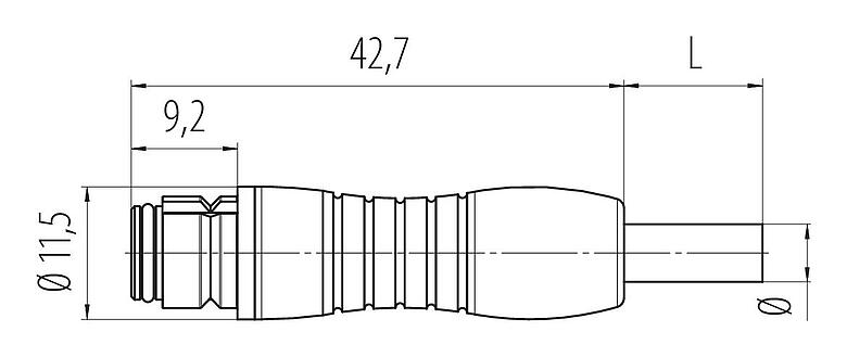 Maßzeichnung 77 7406 0000 50003-0200 - Snap-In Kabeldose, Polzahl: 3, ungeschirmt, am Kabel angespritzt, IP67, PUR, schwarz, 3 x 0,25 mm², 2 m
