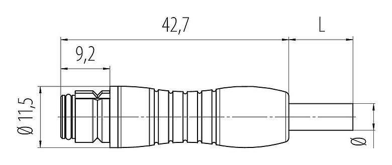 Disegno in scala 77 7406 0000 50003-0200 - Snap-In Connettore cavo femmina, Numero poli: 3, non schermato, stampato sul cavo, IP67, PUR, nero, 3 x 0,25 mm², 2 m