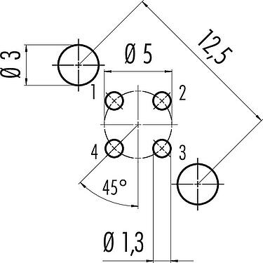 Conductor layout M12 Female panel mount connector, Contacts: 4, shieldable, THT, IP67, UL 2238, PG 9, Rear mounting, potted