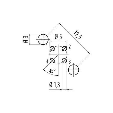 Conductor layout 86 0536 1120 00404 - M12 Female panel mount connector, Contacts: 4, shieldable, THT, IP67, UL 2238, PG 9, rear mounting