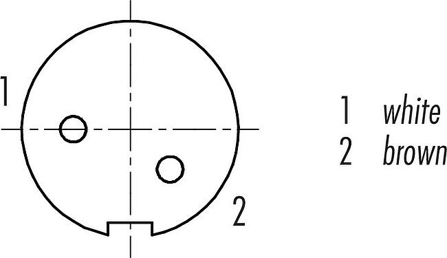 Disposition des contacts (Côté plug-in) M9 Connecteur femelle coudé, Contacts: 2, blindé, surmoulé sur le câble, IP67, PUR, noir, 5 x 0,25 mm², 2 m