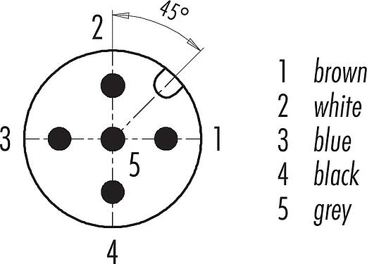 Contact arrangement (Plug-in side) M12 Male cable connector, Contacts: 5, unshielded, moulded on the cable, IP68/IP69K, PUR, black, 5 x 0.34 mm², for welding applications, 5 m