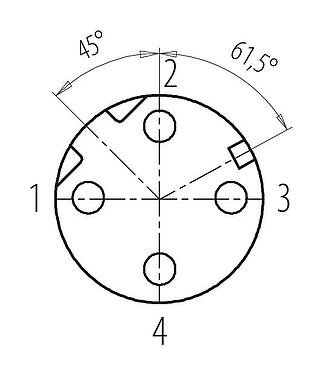 Contact arrangement (Plug-in side) 86 0536 1120 00404 - M12 Female panel mount connector, Contacts: 4, shieldable, THT, IP67, UL 2238, PG 9, rear mounting