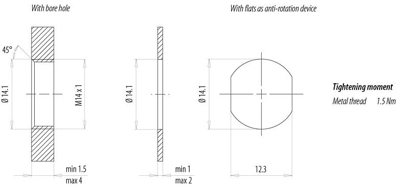 Assembly instructions / Panel cut-out M12 Male receptacle, Contacts: 5, unshielded, THR, IP68 plugged and locked, Front mounting, angled, for centered PCB mounting