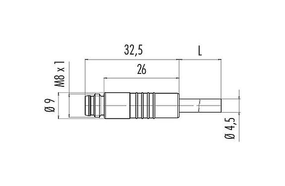 Schaaltekening M8 Kabelstekker, aantal polen: 4, onafgeschermd, aan de kabel aangegoten, IP65, PUR, zwart, 4 x 0,34 mm², Snap versie, 5 m