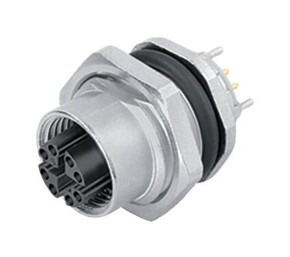 Illustration 09 3782 91 08 - M12 Female panel mount connector, Contacts: 8, shieldable, THT, IP67, UL, M16x1.5, Front mounting