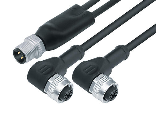 Vue 3D 77 9829 3434 50003-0200 - Câbles de raccordement Câble de raccordement, Contacts: 4/3, non blindé, surmoulé sur le câble, IP68, PUR, 3 x 0,34 mm², 2 m