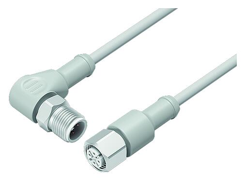 Abbildung 77 3730 3727 20912-0200 - M12/M12 Verbindungsleitung Winkelstecker - Kabeldose, Polzahl: 12, ungeschirmt, am Kabel angespritzt, IP69K, UL, Ecolab, PVC, grau, 12 x 0,25 mm², Lebensmittelindustrie, Edelstahl, 2 m