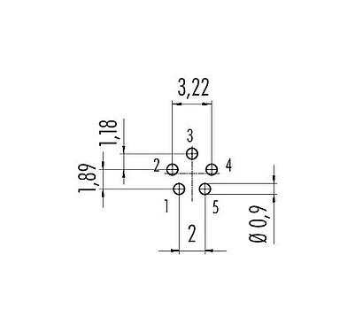 Conductor layout M9 Female panel mount connector, Contacts: 5, unshielded, THT, IP67, M12x0.5, Rear mounting