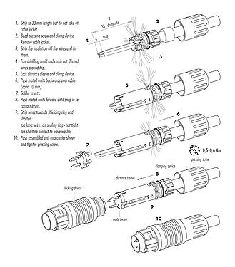Instructions de montage Push Pull Connecteur femelle, Contacts: 5, 4,0-8,0 mm, blindable, souder, IP67
