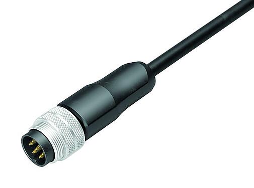 Minh hoạ M16 Phích cắm cáp, Số lượng cực : 7 (07-a), không có chống nhiễu, ép phun vào dây cáp, IP67, PUR, màu đen, 8x0,25mm², 2m